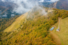 La forêt d'automne et d'une cabane de berger à Iraty (vue aérienne)//The autumn forest and a shepherd's hut in Iraty (aerial view)