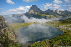 Béarn, vallée d'Ossau, spectre de Broken au lac Roumassot vue pic du midi d'Ossau//Béarn, Ossau valley, specter of Broken at Roumassot lake seen from Pic du Midi d'Ossau